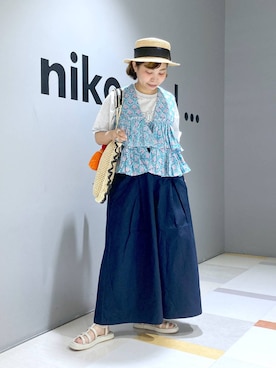 「アイテム（帽子）」を使った、タゾエさん（レディース・155cm・30代）の夏コーディネート