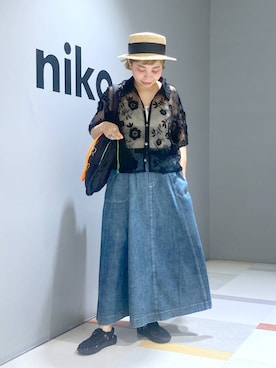 「アイテム（帽子）」を使った、タゾエさん（レディース・155cm・30代）の夏コーディネート