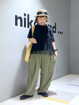 「アイテム（帽子）」を使った、タゾエさん（レディース・155cm・30代）の夏コーディネート