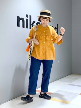 「アイテム（帽子）」を使った、タゾエさん（レディース・155cm・30代）の夏コーディネート
