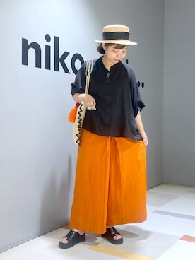 「アイテム（帽子）」を使った、タゾエさん（レディース・155cm・30代）の夏コーディネート