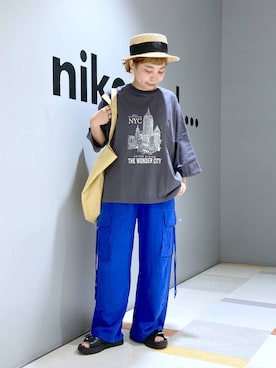 「アイテム（帽子）」を使った、タゾエさん（レディース・155cm・30代）の夏コーディネート