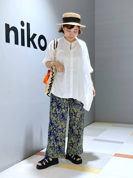「アイテム（帽子）」を使った、タゾエさん（レディース・155cm・30代）の夏コーディネート