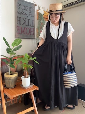 「kaorinomori（カオリノモリ）のアイテム（ハット）」を使った、タゾエさん（レディース・156cm）の夏コーディネート