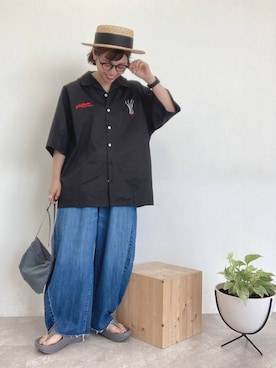 「アイテム（帽子）」を使った、タゾエさん（レディース・155cm・30代）の夏コーディネート