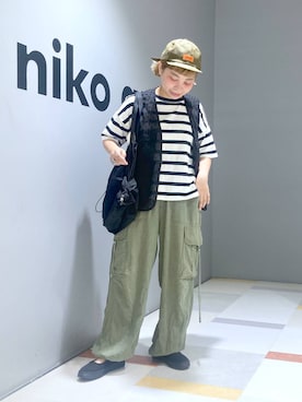 「niko and...（ニコアンド）のバックステッチベーシックTシャツ（Tシャツ/カットソー）」を使った、タゾエさん（レディース・155cm・30代）の夏コーディネート