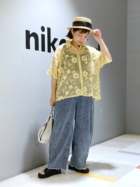 「アイテム（帽子）」を使った、タゾエさん（レディース・155cm・30代）の夏コーディネート