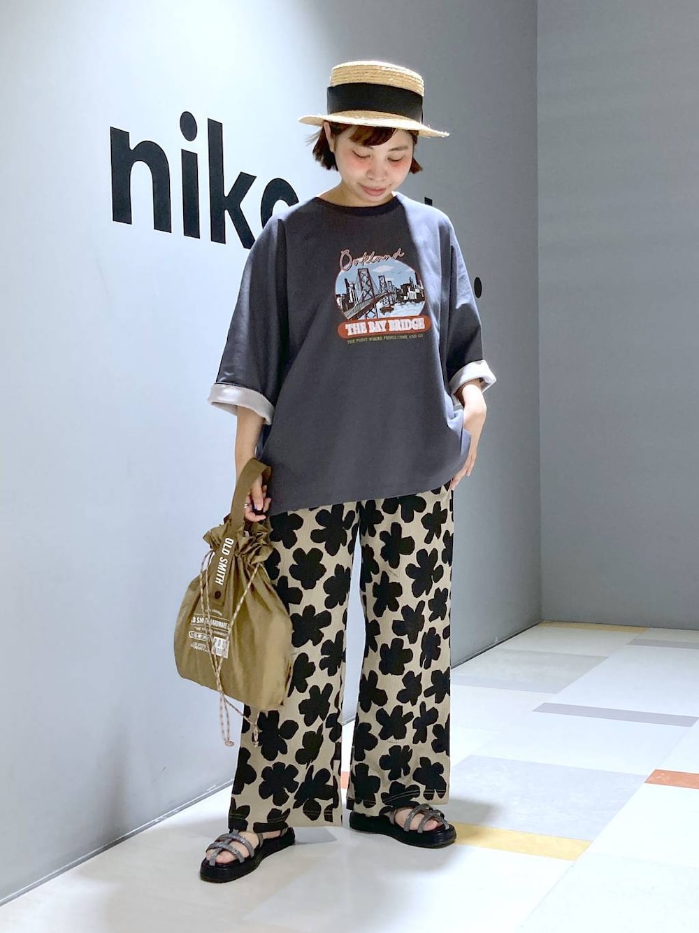 「低身長、体型カバー、ユニセックス」｜「niko and...のオリジナル細ベルトサンダル（サンダル、グレー系）」を使った、タゾエさん（レディース・155cm）の夏コーディネートの1枚目の写真