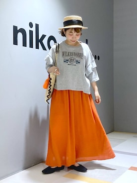 「アイテム（帽子）」を使った、タゾエさん（レディース・155cm・30代）の夏コーディネート