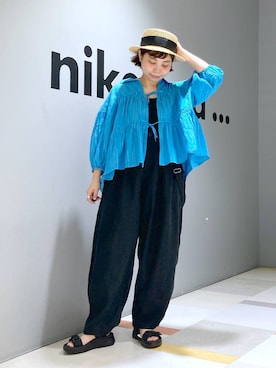 「アイテム（帽子）」を使った、タゾエさん（レディース・155cm・30代）の夏コーディネート