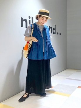 「アイテム（帽子）」を使った、タゾエさん（レディース・155cm・30代）の夏コーディネート