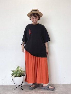 「アイテム（帽子）」を使った、タゾエさん（レディース・155cm・30代）の夏コーディネート