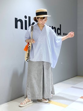 「アイテム（帽子）」を使った、タゾエさん（レディース・155cm・30代）の夏コーディネート