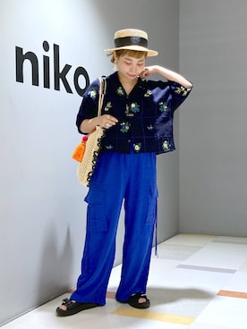 「アイテム（帽子）」を使った、タゾエさん（レディース・155cm・30代）の夏コーディネート