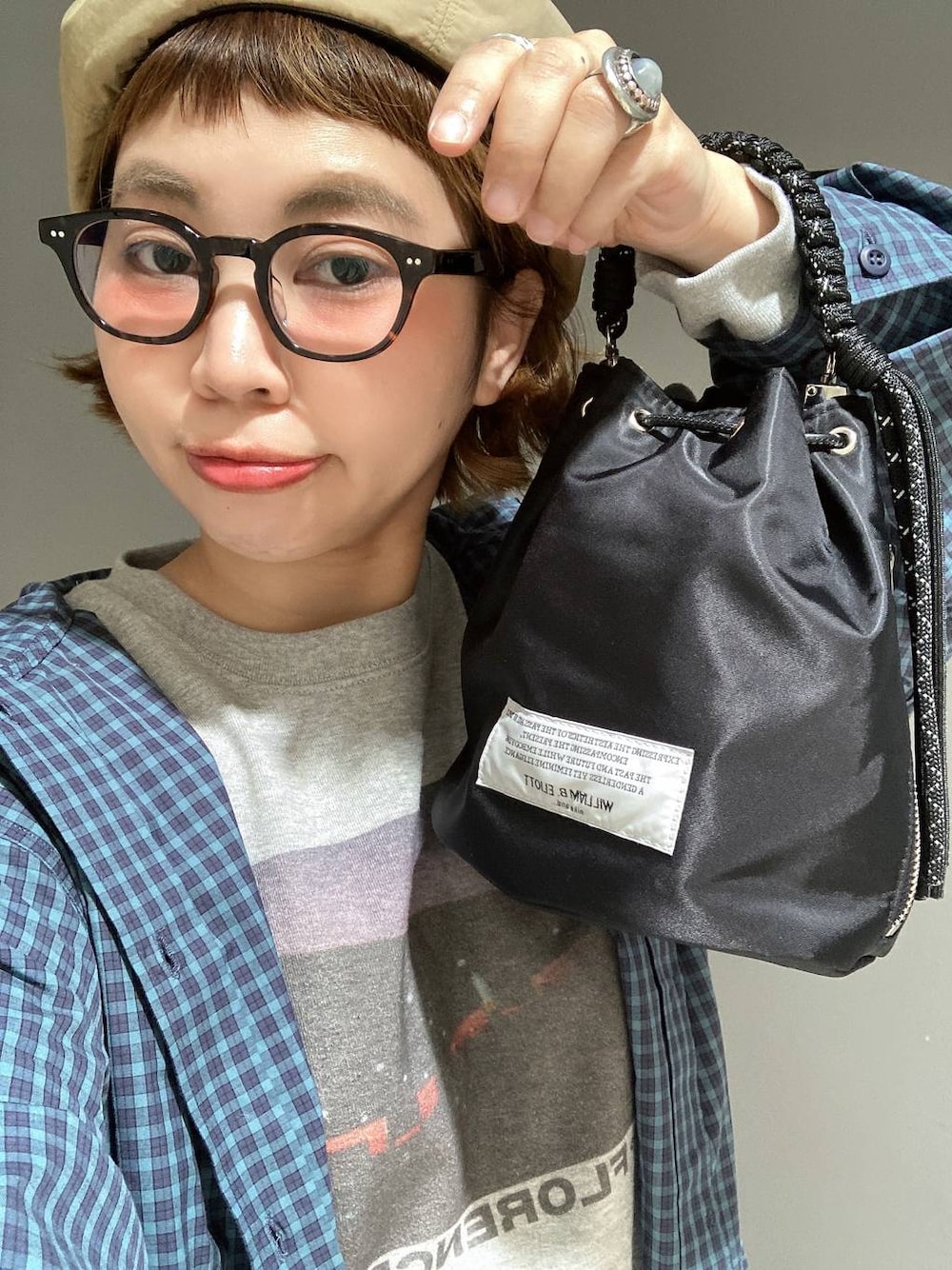 「低身長、体型カバー、ユニセックス」｜「niko and...のフード付きチェックシャツ（シャツ/ブラウス、グリーン系）」を使った、タゾエさん（レディース・155cm）の冬コーディネートの1枚目の写真