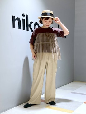 「アイテム（帽子）」を使った、タゾエさん（レディース・155cm・30代）の夏コーディネート