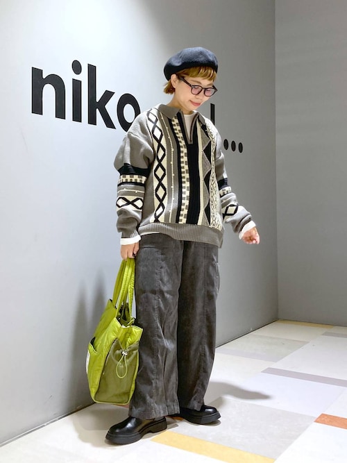 セール】ヴィンテージ柄襟ZIPニットプルオーバー（ニット