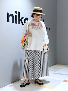 「アイテム（帽子）」を使った、タゾエさん（レディース・155cm・30代）の夏コーディネート