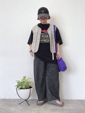 「アイテム（帽子）」を使った、タゾエさん（レディース・155cm・30代）の夏コーディネート