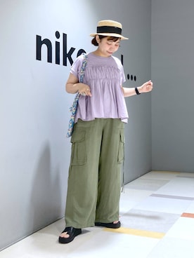「アイテム（帽子）」を使った、タゾエさん（レディース・155cm・30代）の夏コーディネート