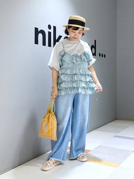 「アイテム（帽子）」を使った、タゾエさん（レディース・155cm・30代）の夏コーディネート