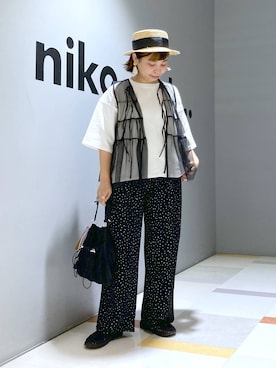 「アイテム（帽子）」を使った、タゾエさん（レディース・155cm・30代）の夏コーディネート