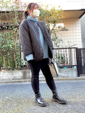 「GU（ジーユー）のアイテム（ニット/セーター、ブルー系）」を使った、sarinanchoさん（レディース・162cm）の冬コーディネート
