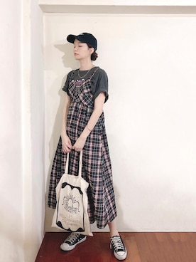 「Ungrid（アングリッド）のイーグルプリントTee（Tシャツ/カットソー）」を使った、Royka*さん（レディース・170cm）の夏コーディネート