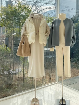 「韓国コーデ」｜「アイテム（ノーカラージャケット）」を使った、LITTLEBLACKさん（レディース・162cm）の冬コーディネート