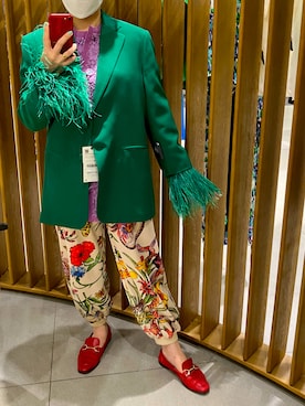 「ZARA（ザラ）のアイテム（テーラードジャケット、グリーン系）」を使った、さくらもちさん（レディース・155cm）の夏コーディネート