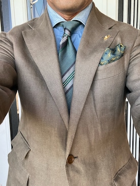 「Sato Tailor のアイテム（スーツジャケット、ベージュ系）」を使った、michi-michiさん（メンズ・165cm）の秋コーディネート