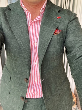 「RALPH LAUREN（ラルフ ローレン）のアイテム（ポケットチーフ、レッド系）」を使った、michi-michiさん（メンズ・165cm）の夏コーディネート