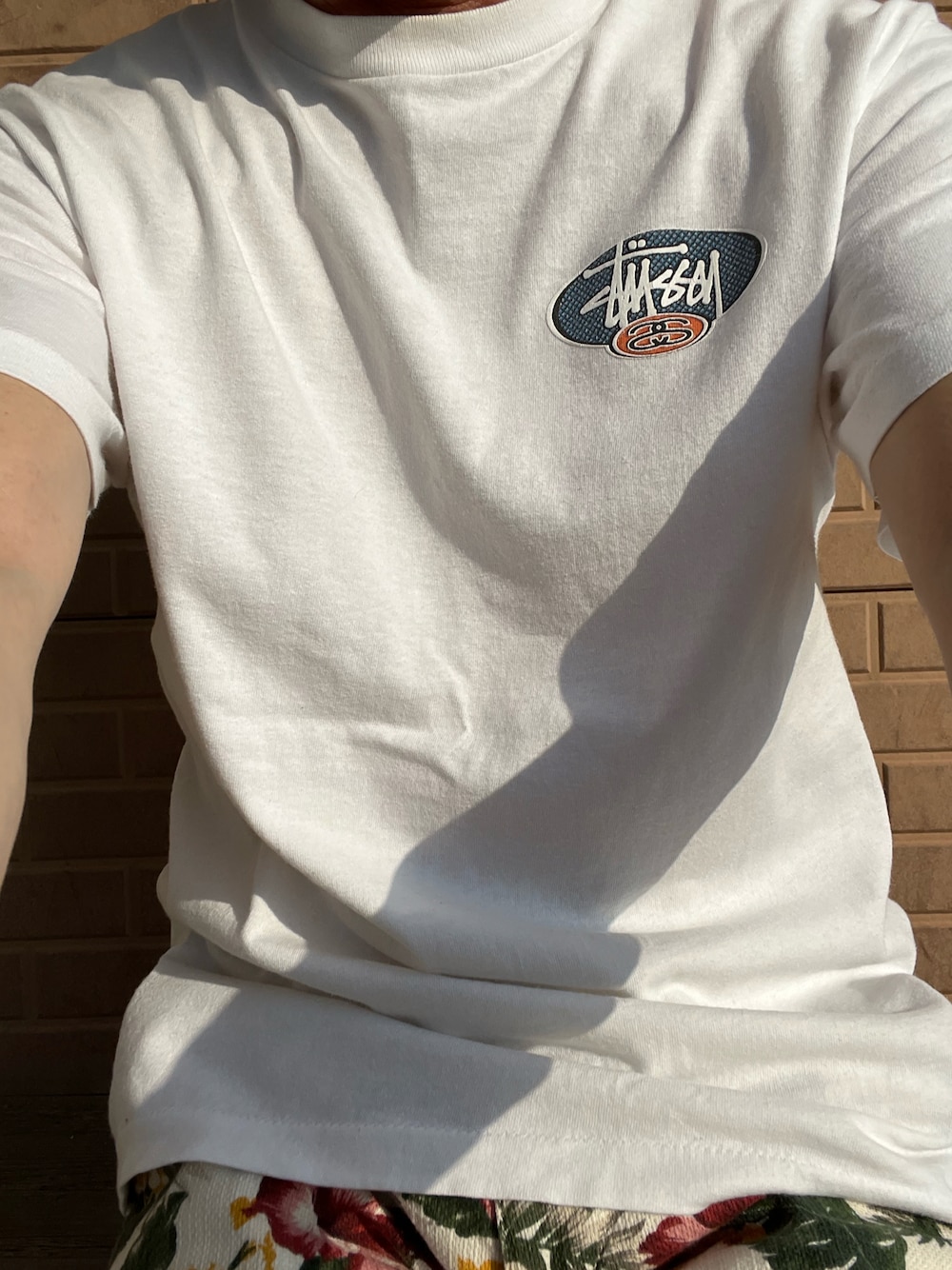 「STUSSYのアイテム（Tシャツ/カットソー、ホワイト系）」を使った、michi-michiさん（メンズ・165cm）の夏コーディネートの1枚目の写真