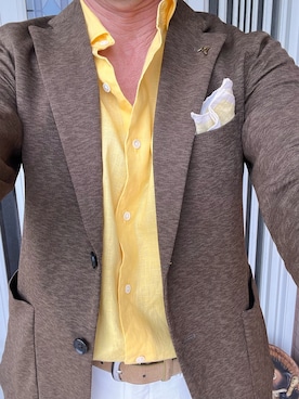 「MAKER'S SHIRT KAMAKURA（メーカーズシャツカマクラ）のアイテム（シャツ/ブラウス、イエロー系）」を使った、michi-michiさん（メンズ・165cm）の夏コーディネート