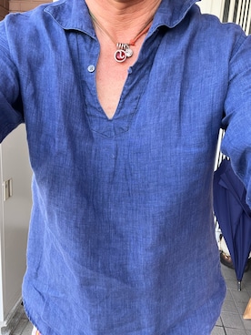 「UNITED ARROWS（ユナイテッドアローズ）のアイテム（トップス、ブルー系）」を使った、michi-michiさん（メンズ・165cm）の夏コーディネート