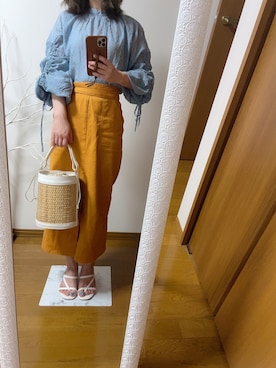 「Ungrid（アングリッド）のフェイクレザーコンビサークルBAG（かごバッグ）」を使った、k♡さん（レディース・144cm）の夏コーディネート