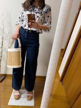 「Ungrid（アングリッド）のフェイクレザーコンビサークルBAG（かごバッグ）」を使った、k♡さん（レディース・144cm）の夏コーディネート