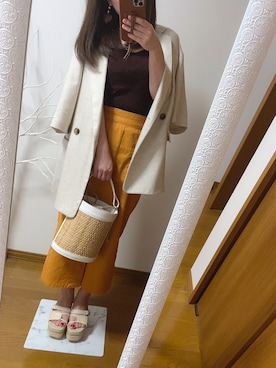 「Ungrid（アングリッド）のフェイクレザーコンビサークルBAG（かごバッグ）」を使った、k♡さん（レディース・144cm）の夏コーディネート
