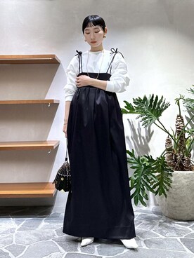 「ADAM ET ROPE'（アダムエロペ）のポンチ ドロップショルダー キックバック ロングスリーブTee / 高機能ストレッチ / ロングシーズン着用可能（Tシャツ/カットソー）」を使った、kaho haezukaさん（レディース・160cm）の冬コーディネート