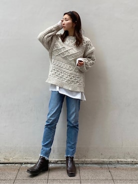「Ungrid（アングリッド）のスクエアトゥサイドゴアブーツ（ブーツ）」を使った、長谷千沙さん（レディース・159cm）の秋コーディネート