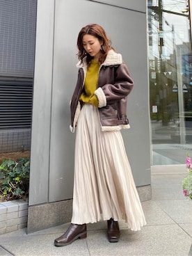 「Ungrid（アングリッド）のスクエアトゥサイドゴアブーツ（ブーツ）」を使った、長谷千沙さん（レディース・159cm）の秋コーディネート