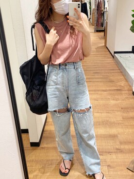 「TODAYFUL（トゥデイフル）のアイテム（バックパック/リュック）」を使った、長谷千沙さん（レディース・159cm）の夏コーディネート