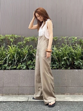 「アイテム（つなぎ/オールインワン）」を使った、長谷千沙さん（レディース・159cm）の夏コーディネート