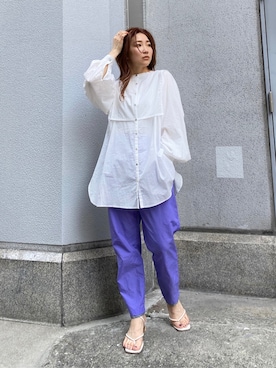 「Ungrid（アングリッド）の【WEB限定】ナイロンカラーテーパードパンツ（その他パンツ）」を使った、長谷千沙さん（レディース・159cm）の春コーディネート