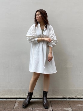 「Ungrid（アングリッド）のスクエアトゥサイドゴアブーツ（ブーツ）」を使った、長谷千沙さん（レディース・159cm）の秋コーディネート