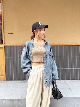 「アイテム（キャップ）」を使った、長谷千沙さん（レディース・159cm）の秋コーディネート