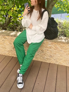 「Ungrid（アングリッド）の【WEB限定】ナイロンカラーテーパードパンツ（その他パンツ）」を使った、長谷千沙さん（レディース・159cm）の夏コーディネート