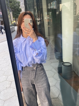 「リメイクデニム」｜「アイテム（シャツ/ブラウス）」を使った、長谷千沙さん（レディース・159cm）の冬コーディネート