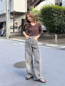 「アイテム（デニムパンツ）」を使った、長谷千沙さん（レディース・159cm・30代）の夏コーディネート
