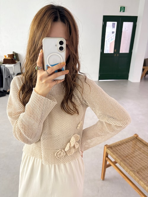 モチーフデザインメッシュロングスリーブTee（Tシャツ/カットソー